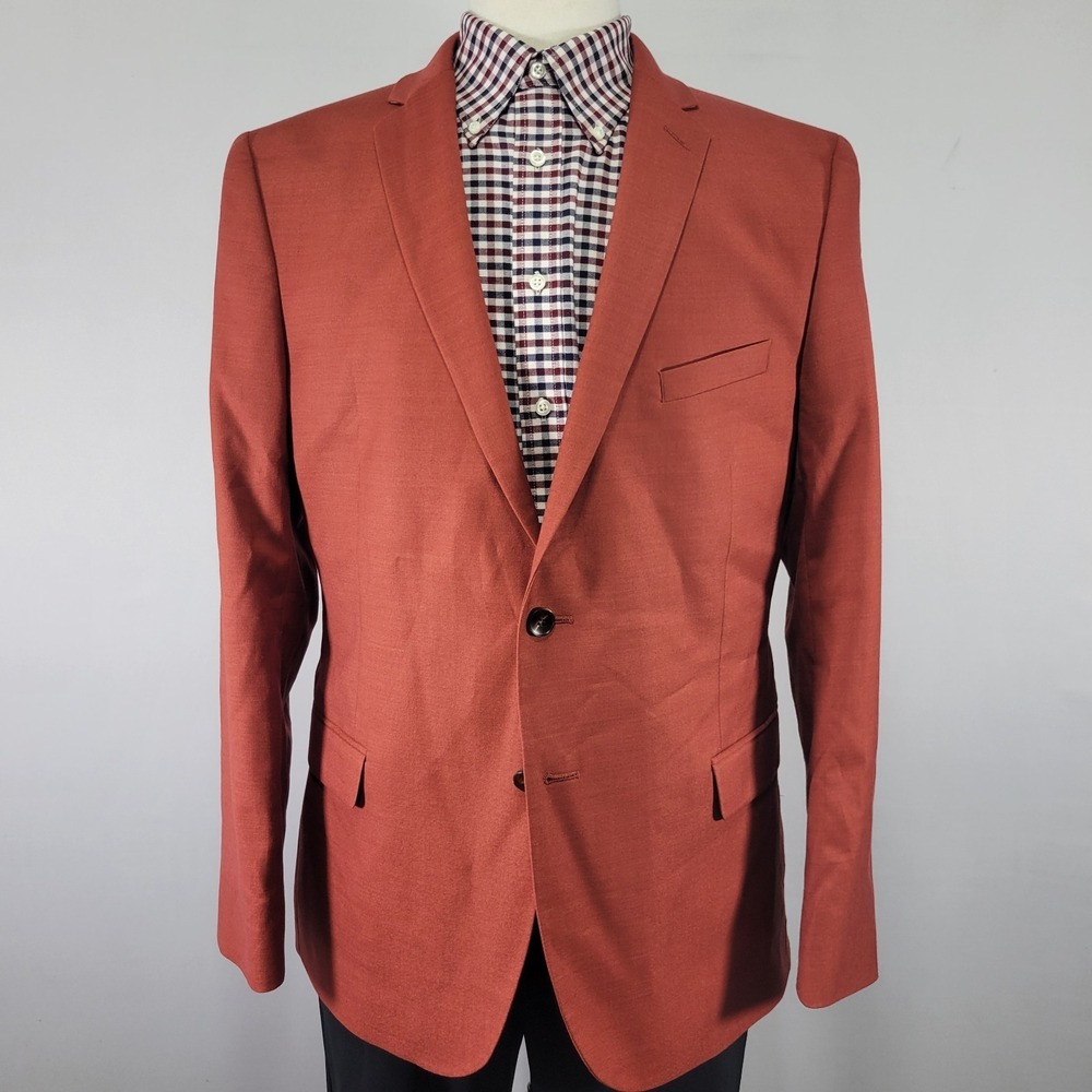Grafton Mens Sport Coat Blazer Two Button Redish Orange Polyester Blend Slim 44R